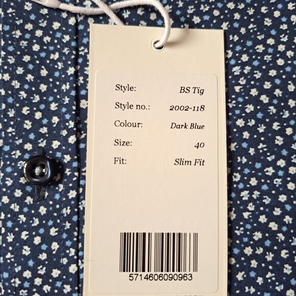 New Bruun & Stengade Men's Slim Fit Floral Button Down Blue Shirt Size 40 - Picture 14 of 16